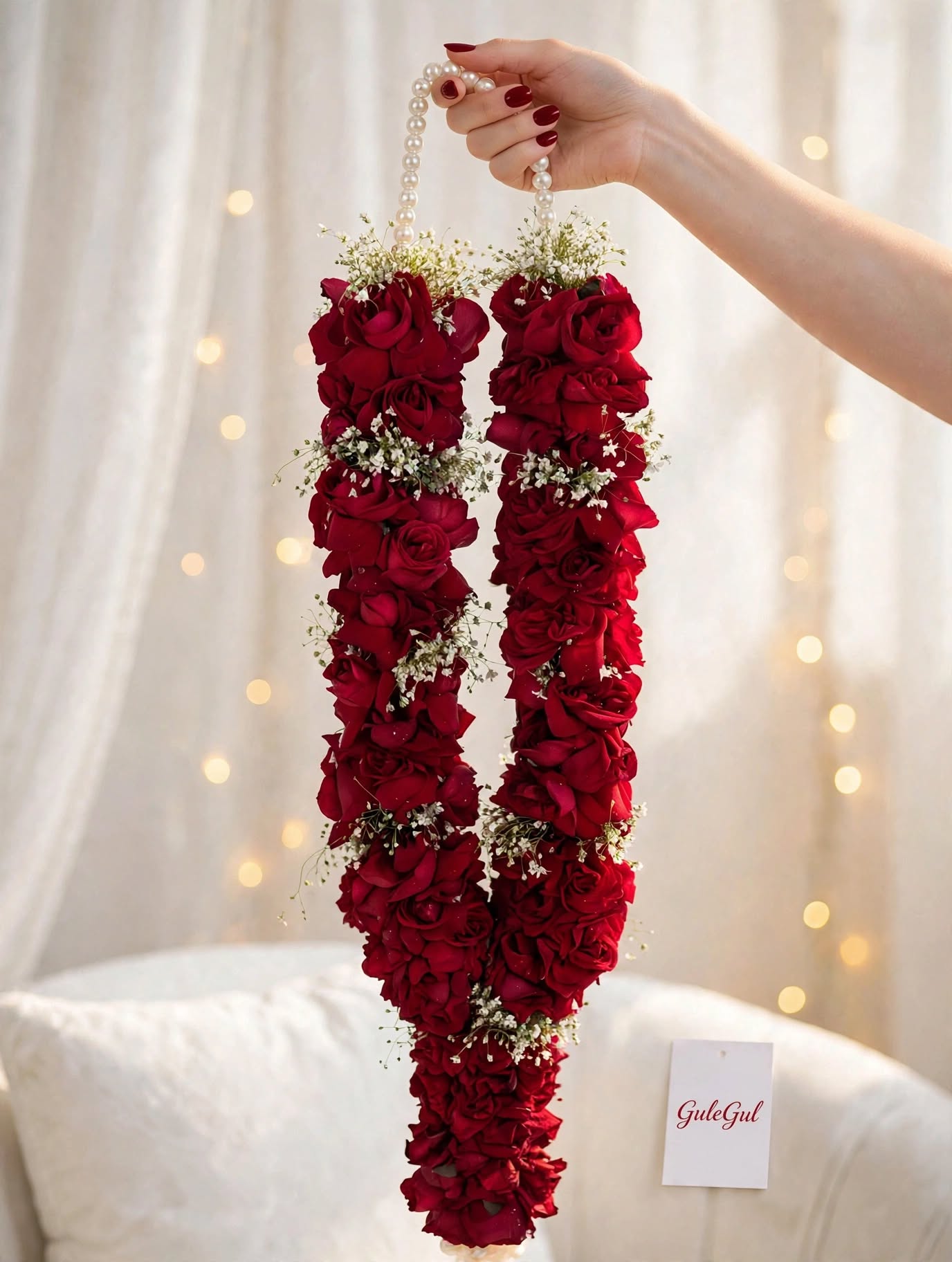 Red Rose Wedding Garland with Baby's Breath — GuleGul Flowers