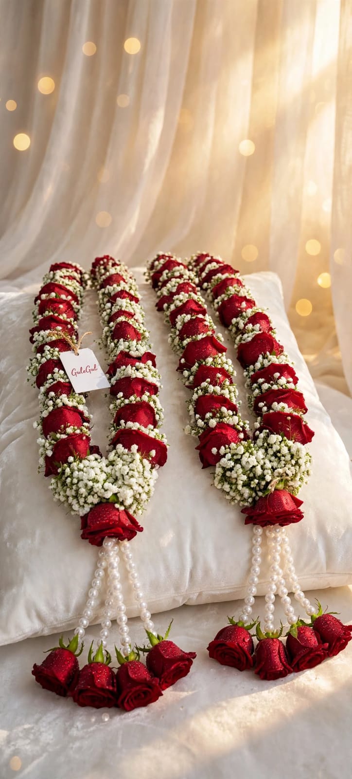 White and Red Rose Wedding Garland Pair — GuleGul Flowers
