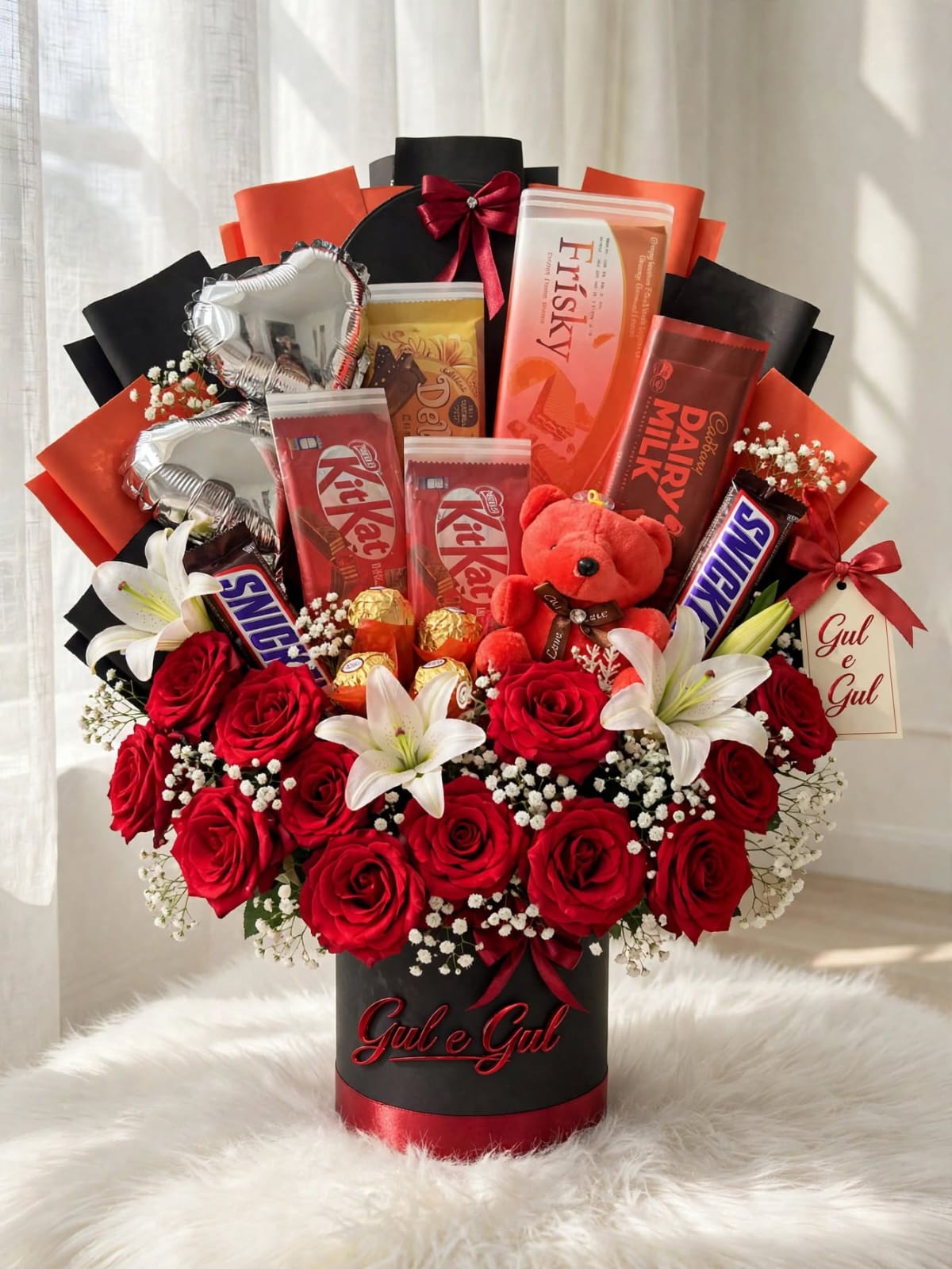Chocolate Box with Red Rose and Balloon — GuleGul Flowers