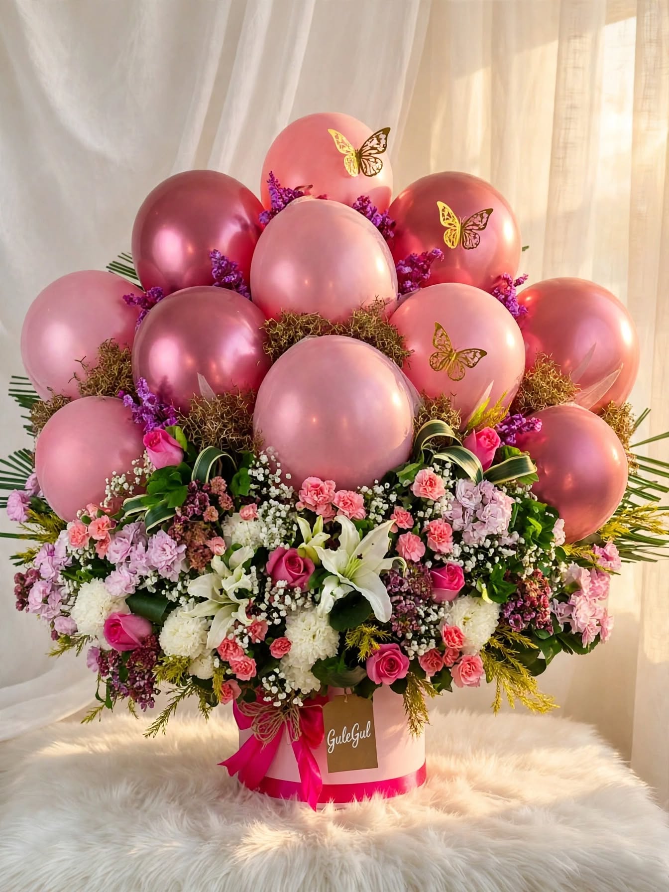 Congratulations Bouquet with Balloons and Mixed Flowers — GuleGul Flowers