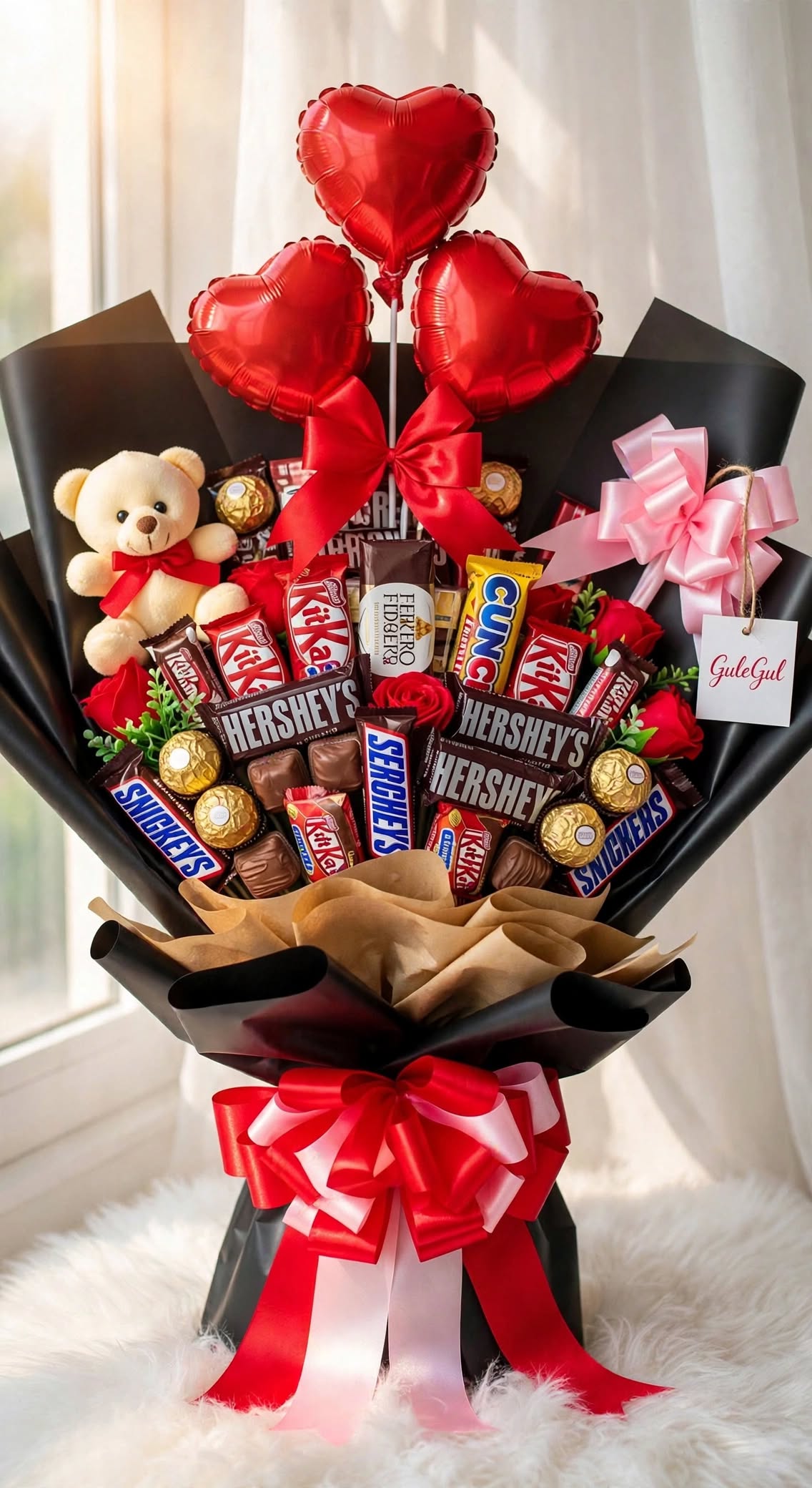 Congratulations Bouquet with Chocolate and Teddy — GuleGul Flowers