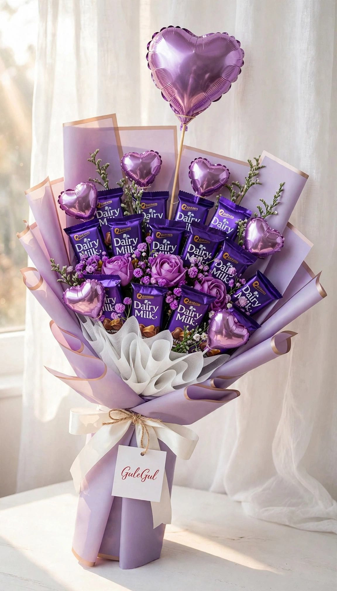 Congratulations Bouquet with Dairy Milk and Heart Balloons — GuleGul Flowers