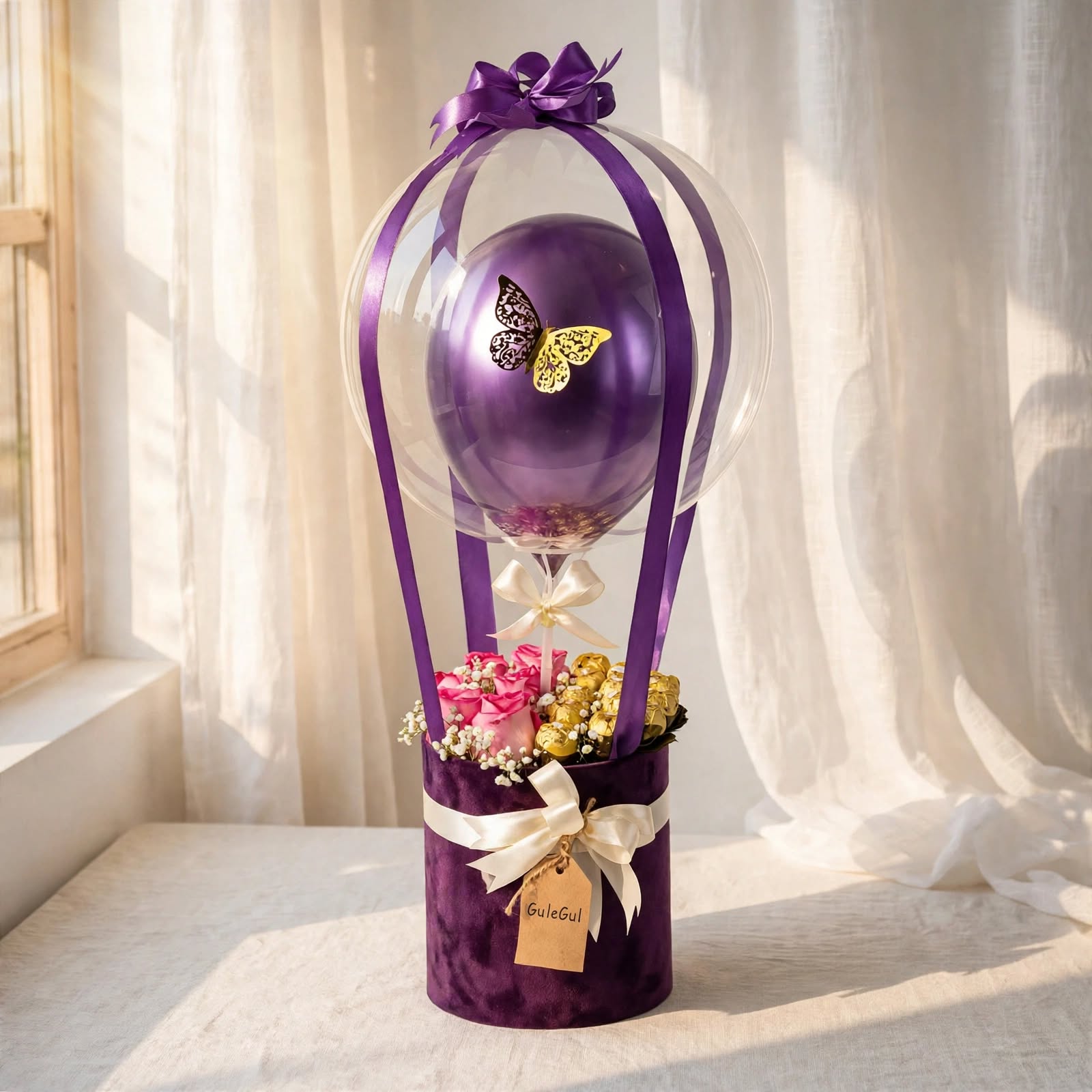 Congratulations Bouquet with Purple Balloon — GuleGul Flowers