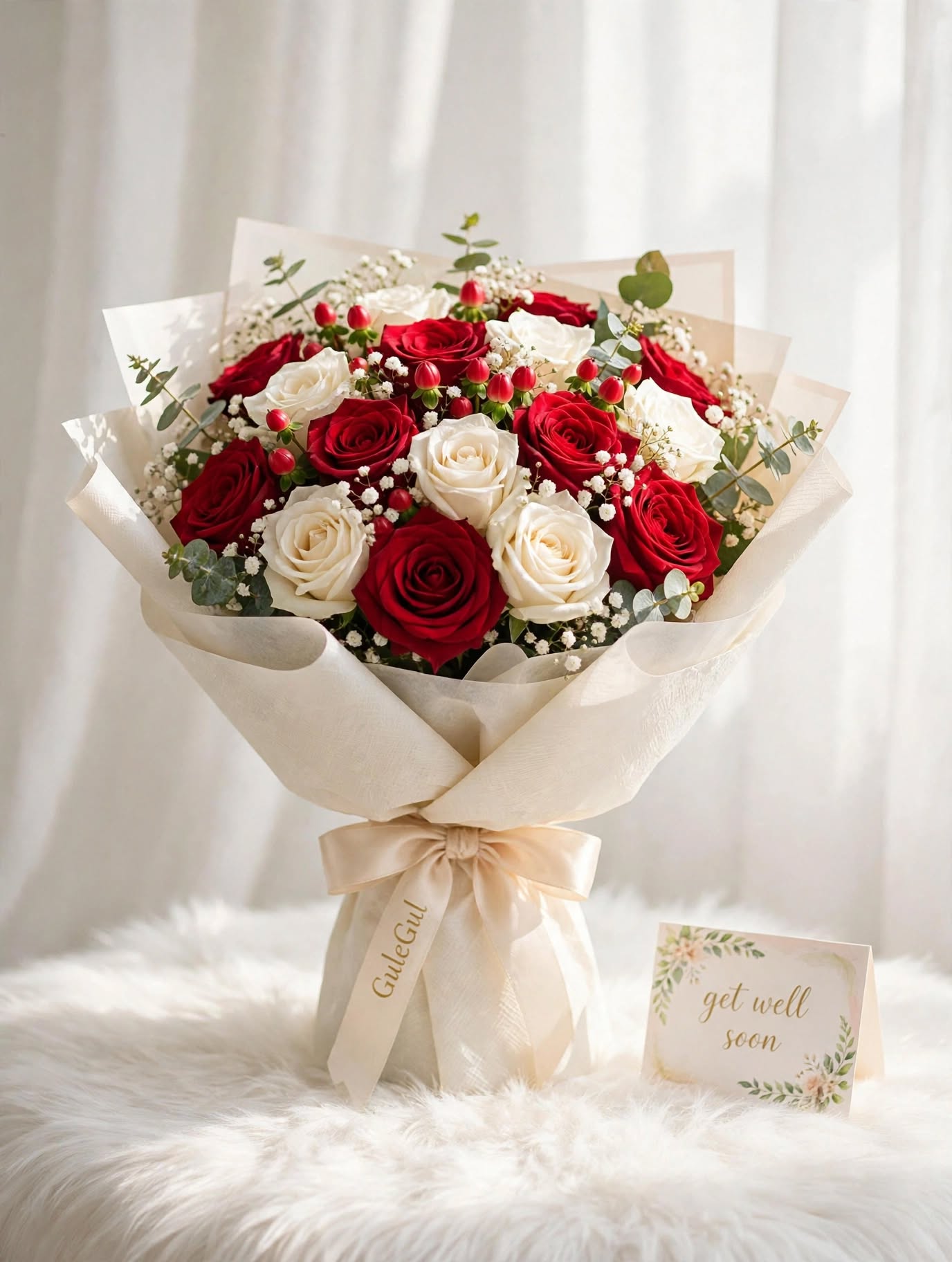 Get Well Soon Bouquet with Red and White Rose — GuleGul Flowers