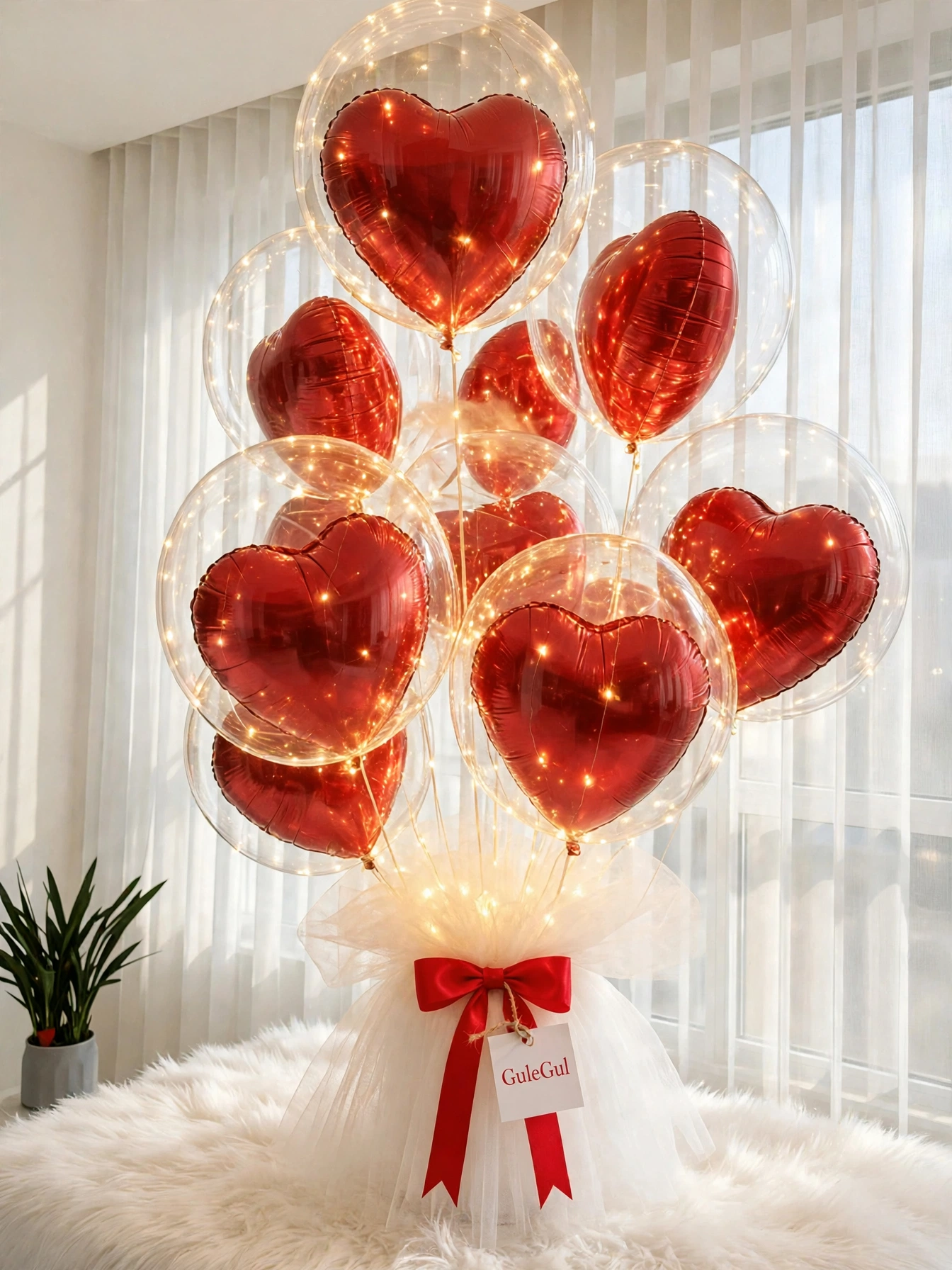 Valentine Bouquet with Heart Balloon Lights — GuleGul Flowers